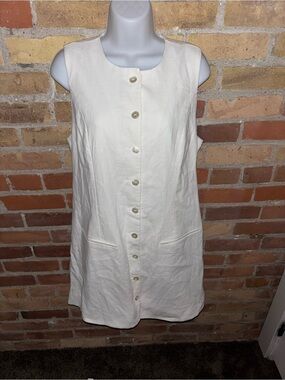 Abercrombie & Fitch White Button-Up Linen Cotton Blend Dress New with Tags